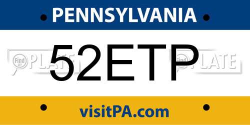 52ETP Pennsylvania License Plate