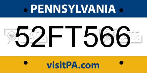 52FT566 Pennsylvania License Plate