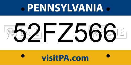 52FZ566 Pennsylvania License Plate