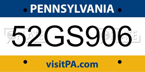 52GS906 Pennsylvania License Plate