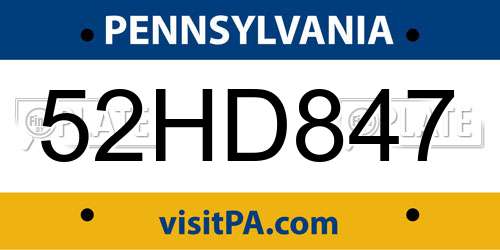 52HD847 Pennsylvania License Plate