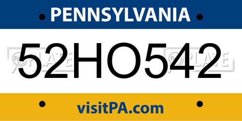 52HO542 Pennsylvania License Plate