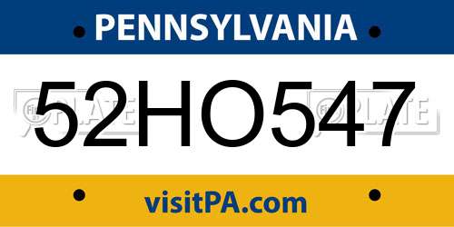 52HO547 Pennsylvania License Plate