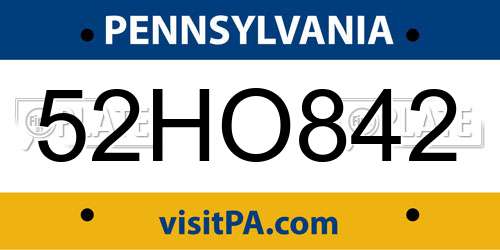 52HO842 Pennsylvania License Plate