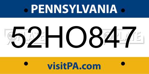 52HO847 Pennsylvania License Plate