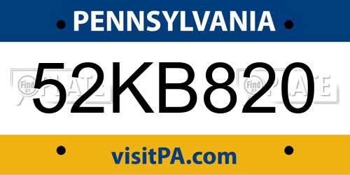 52KB820 Pennsylvania License Plate