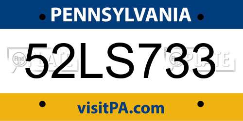 52LS733 Pennsylvania License Plate