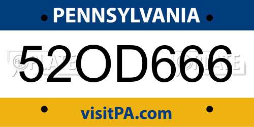 52OD666 Pennsylvania License Plate