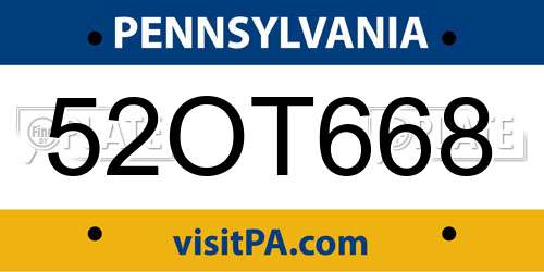 52OT668 Pennsylvania License Plate