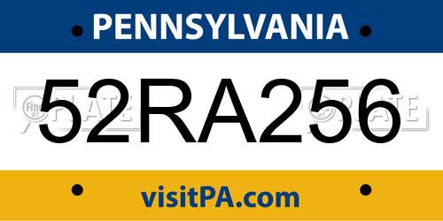 52RA256 Pennsylvania License Plate