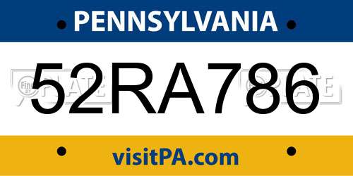 52RA786 Pennsylvania License Plate