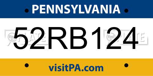 52RB124 Pennsylvania License Plate