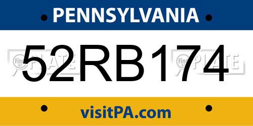 52RB174 Pennsylvania License Plate