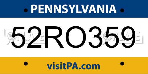 52RO359 Pennsylvania License Plate