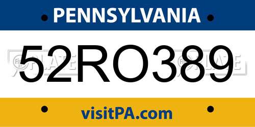 52RO389 Pennsylvania License Plate