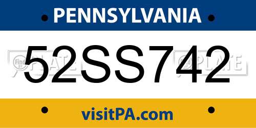 52SS742 Pennsylvania License Plate