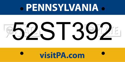 52ST392 Pennsylvania License Plate