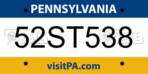 52ST538 Pennsylvania License Plate