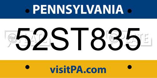 52ST835 Pennsylvania License Plate