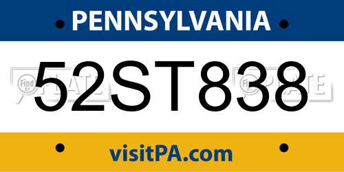 52ST838 Pennsylvania License Plate