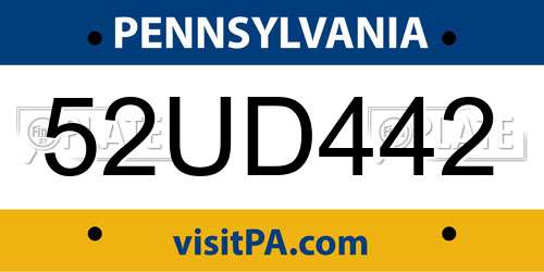 52UD442 Pennsylvania License Plate