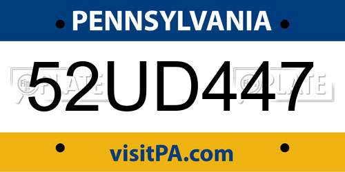52UD447 Pennsylvania License Plate
