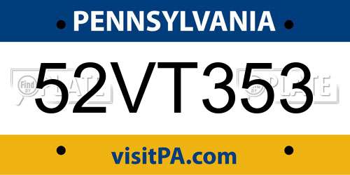 52VT353 Pennsylvania License Plate