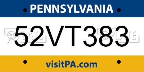 52VT383 Pennsylvania License Plate