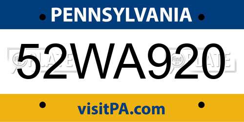 52WA920 Pennsylvania License Plate
