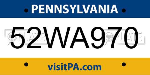 52WA970 Pennsylvania License Plate