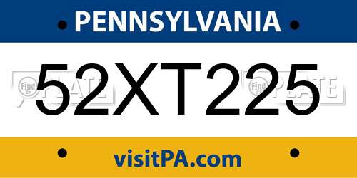 52XT225 Pennsylvania License Plate