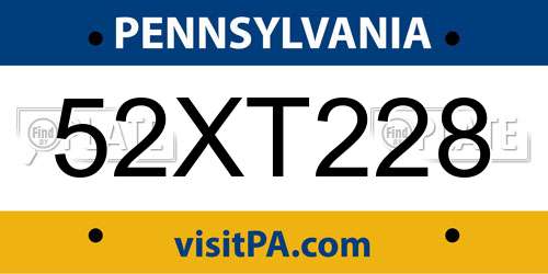 52XT228 Pennsylvania License Plate