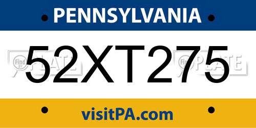 52XT275 Pennsylvania License Plate