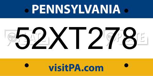 52XT278 Pennsylvania License Plate