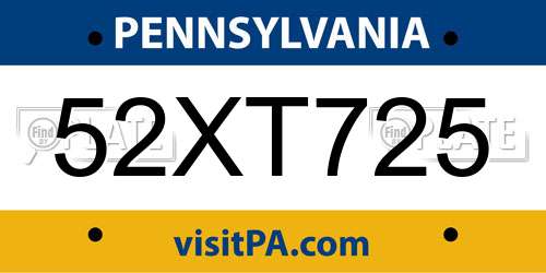 52XT725 Pennsylvania License Plate