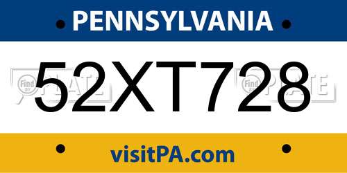52XT728 Pennsylvania License Plate