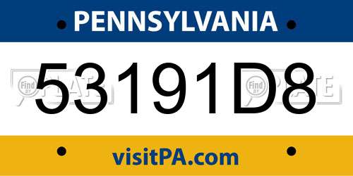 53191D8 Pennsylvania License Plate