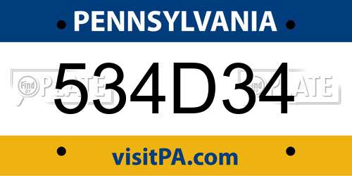 534D34 Pennsylvania License Plate