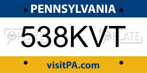 538KVT Pennsylvania License Plate