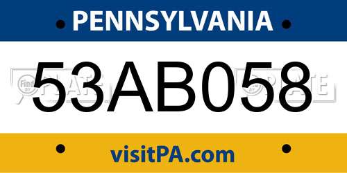 53AB058 Pennsylvania License Plate