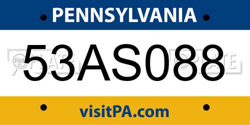 53AS088 Pennsylvania License Plate