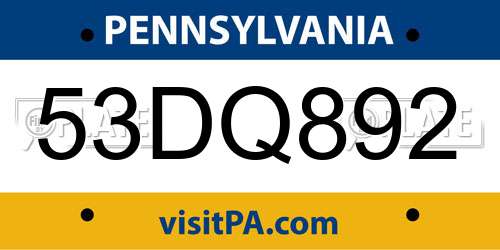 53DQ892 Pennsylvania License Plate