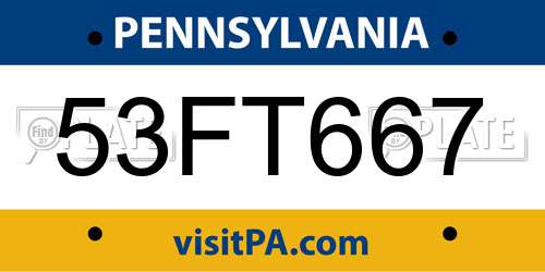 53FT667 Pennsylvania License Plate