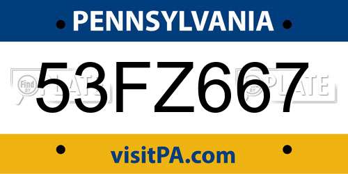 53FZ667 Pennsylvania License Plate