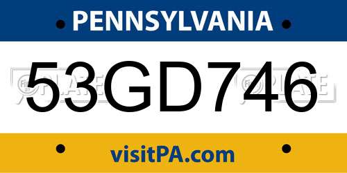 53GD746 Pennsylvania License Plate