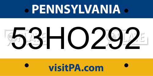 53HO292 Pennsylvania License Plate