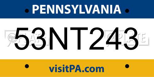 53NT243 Pennsylvania License Plate