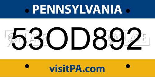 53OD892 Pennsylvania License Plate