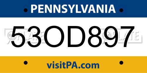 53OD897 Pennsylvania License Plate