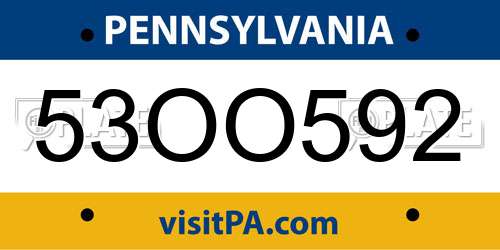 53OO592 Pennsylvania License Plate